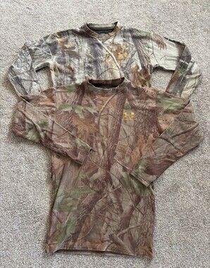 Lot Of (2) Under Armour Shirt Mens L Camo Fittted Base Layer Realtree Hardwood